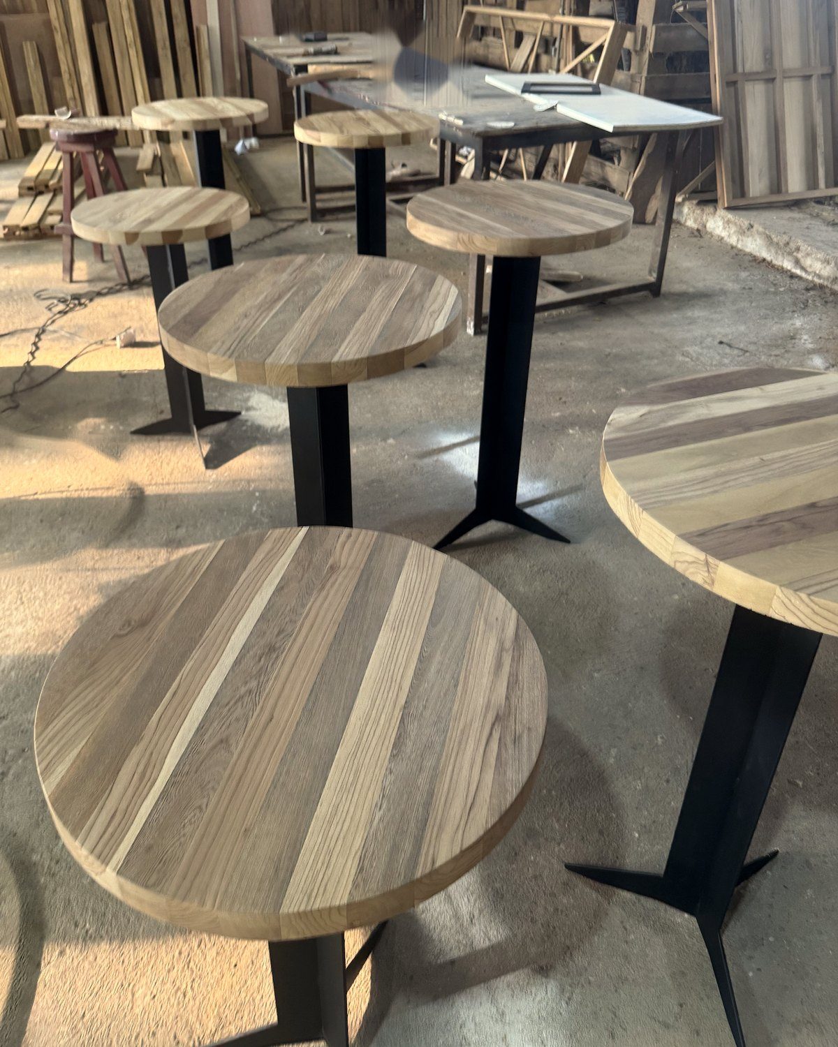 Cocktail bar table: Several cocktail tables just finished in the workshop