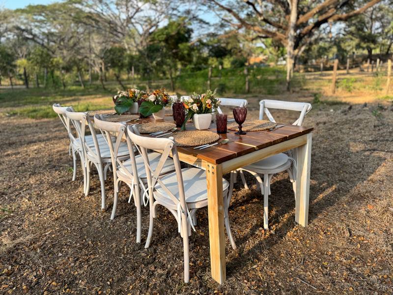 White oak crossback chair: Oak wood crossback chair in vintage white, styled at an event